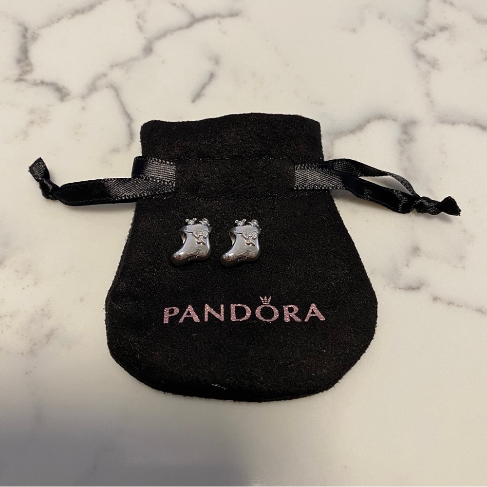 Set of 2 New Pandora Christmas Stocking Charms - Silver